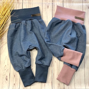Pumphose Baby Bio-Jeansjersey Gr. 44-122, verschiedene Bündchen-Farben, Mitwachshose Mädchen Jungen Jeans Babyhose
