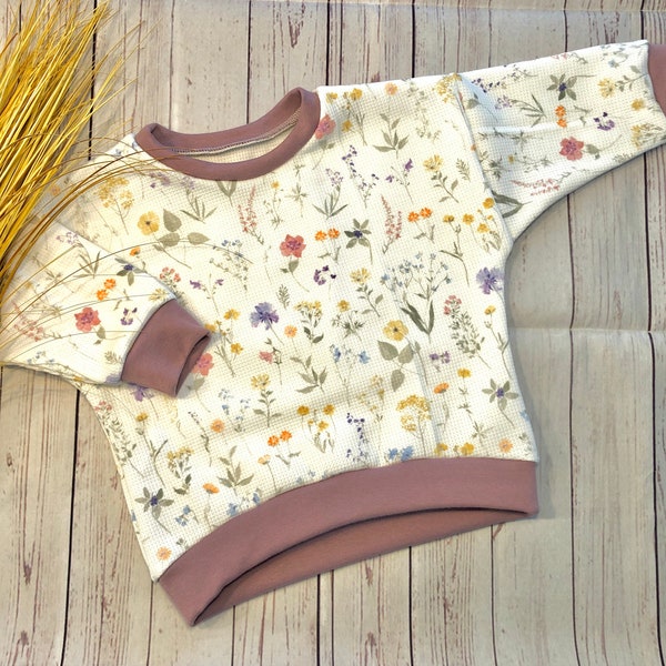 Oversize Sweater Baby Waffelstrick Gr. 56-116, Wiesenblume altrosa, Übergangszeit Sommer Winter