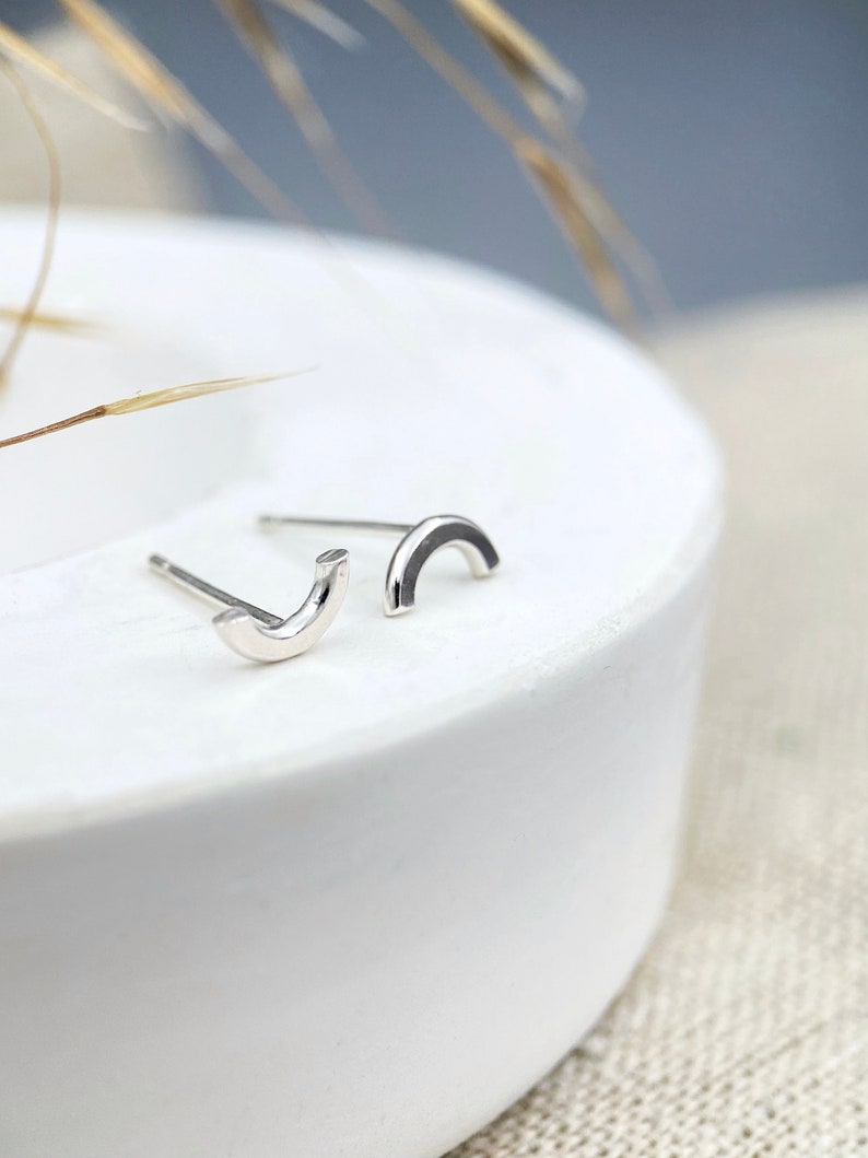 Cute tiny silver curved studs, made from sterling silver image 2