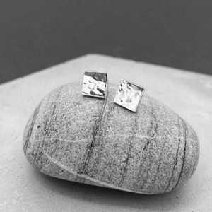 Silver Square Studs, Hammered, Handmade, Sterling Silver, Earring Set, Tiny Studs image 6