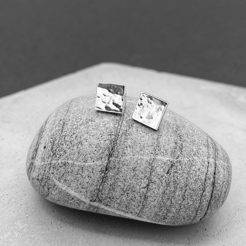 Silver Square Studs, Hammered, Handmade, Sterling Silver, Earring Set, Tiny Studs image 6