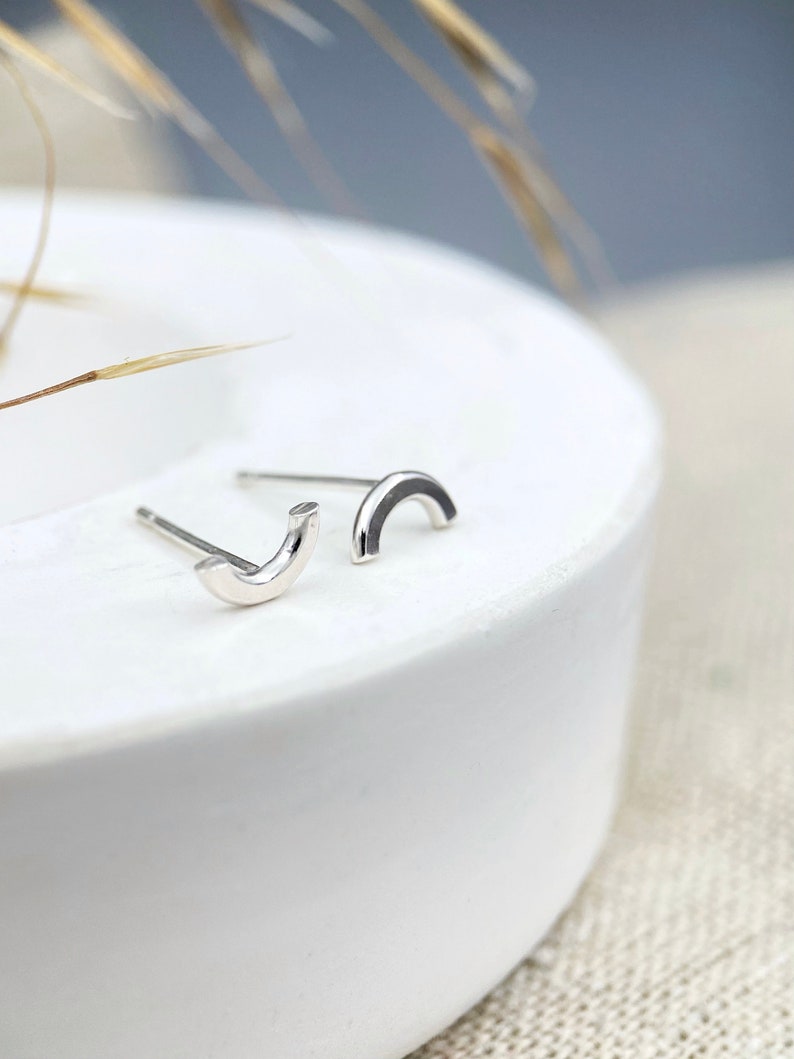 Cute tiny silver curved studs, made from sterling silver image 7