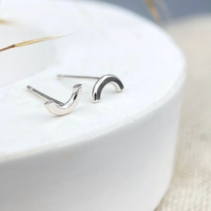 Cute tiny silver curved studs, made from sterling silver image 1