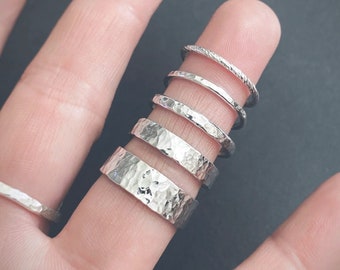 Hammered sterling silver ring, hand made, thumb ring, pinky ring, commitment ring, wedding ring, unisex, large size ring, small size ring