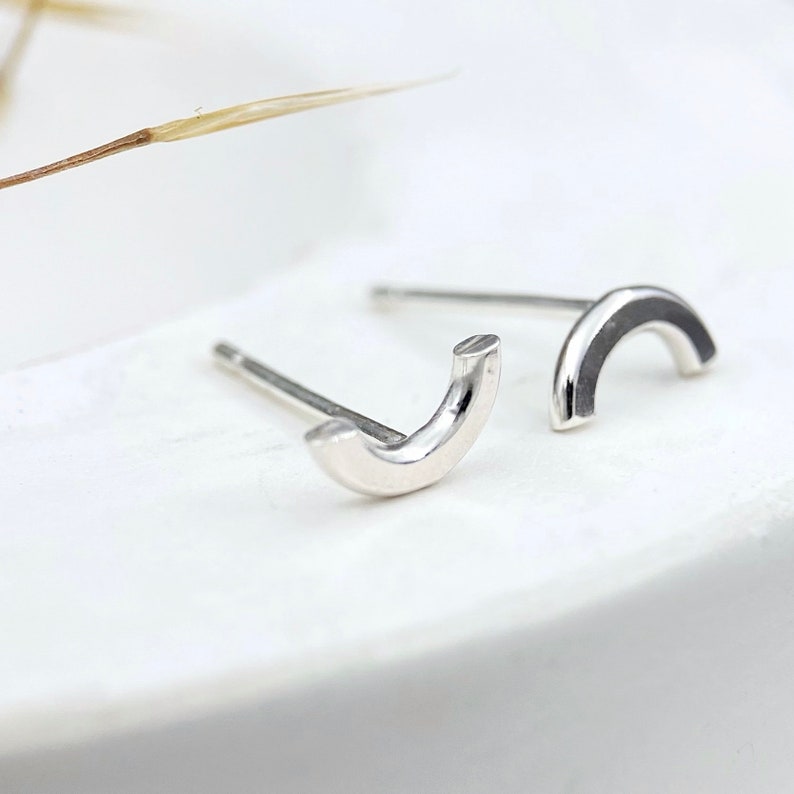 Cute tiny silver curved studs, made from sterling silver image 6