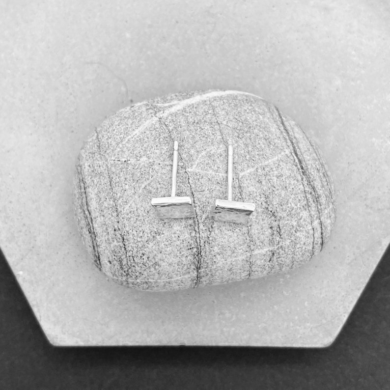 Silver Square Studs, Hammered, Handmade, Sterling Silver, Earring Set, Tiny Studs image 7