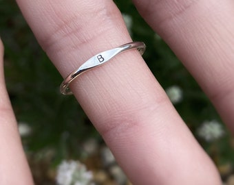 Silver signet ring, Stacking ring, Simple silver ring, Thin silver ring, Engraved silver ring