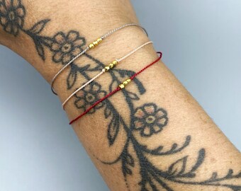 Red string bracelet with 24kt gold plated beads, multiple colours available