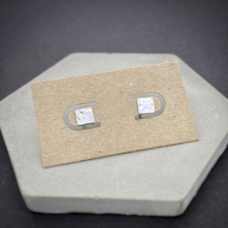 Silver Square Studs, Hammered, Handmade, Sterling Silver, Earring Set, Tiny Studs image 4