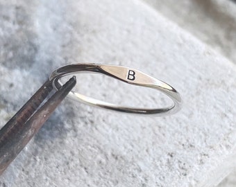 Silver Initial Ring, Sterling Silver, Personalised, Stacking ring, Super Skinny, gifts for her