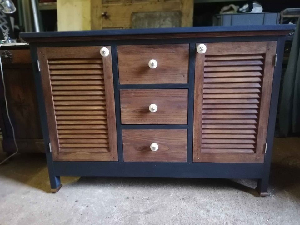 Meuble de Salle Bain Artisanal 3 Grands Tiroirs Chêne Massif Ancien #meublez Vous Français Par Un Ar