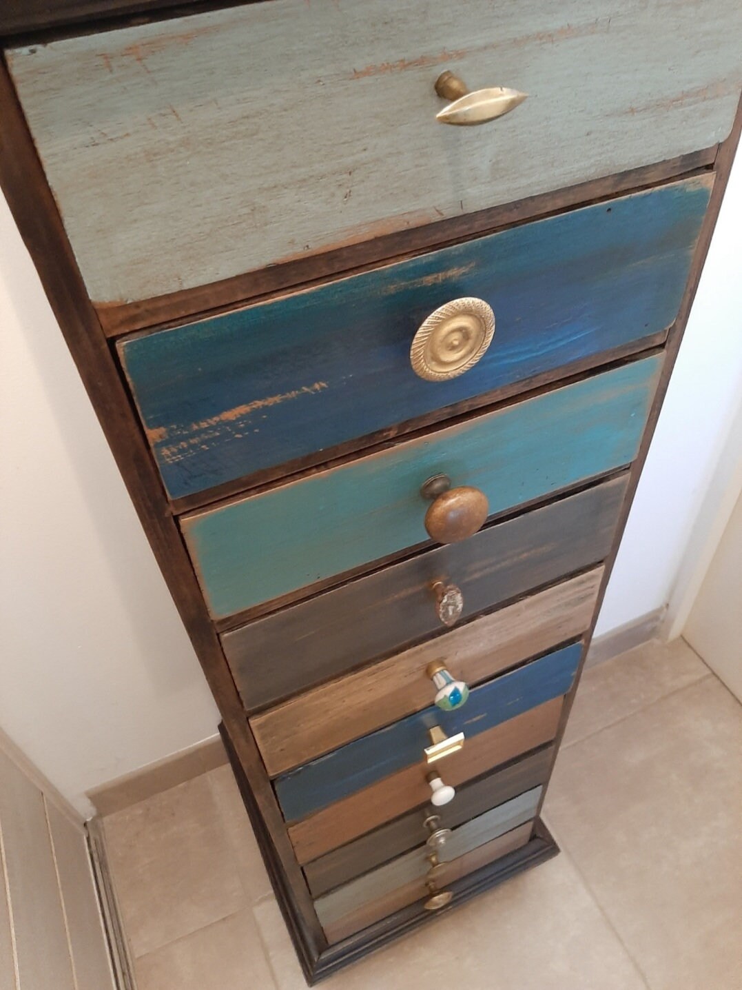 Meuble de Metier 10 Tiroirs Tout Bois Massif et Patine Ebeniste