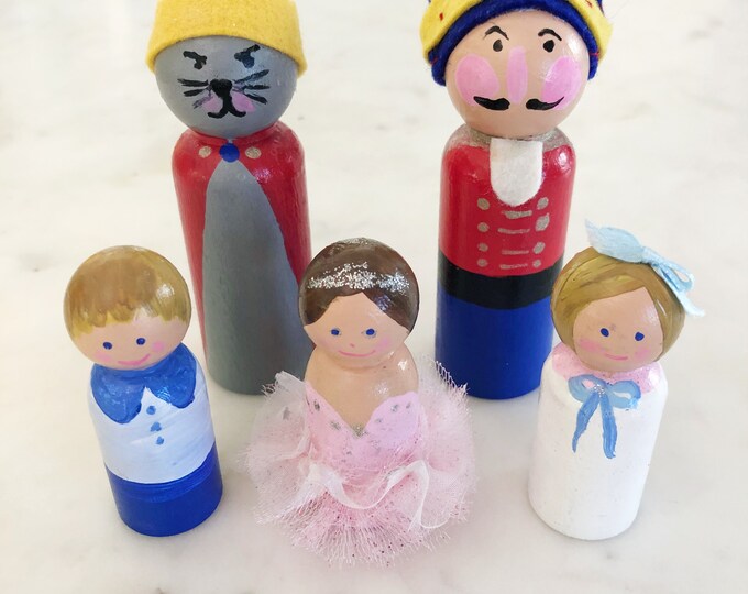 Nutcracker Peg Dolls, Sugar Plum Fairy, Mouse King, Clara, Fritz