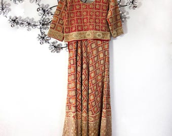 Museum Quality Vintage Zardozi Indian Lehenga Choli Heavy Embroidered 3pc Set