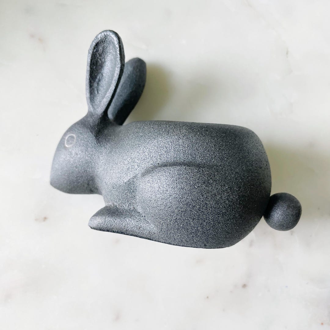 Crate and Barrel Gray Stone Bunny Rabbit Tea Light Candle Holder ...