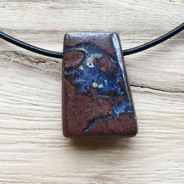 Necklace • Boulder Opal • Leather strap with gemstone