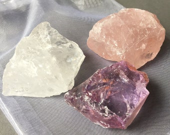 Rohsteine • Wassersteine Set • Bergkristall Rosenquarz Amethyst