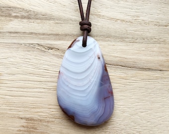 Chalcedon Kette Lederband mit Edelstein