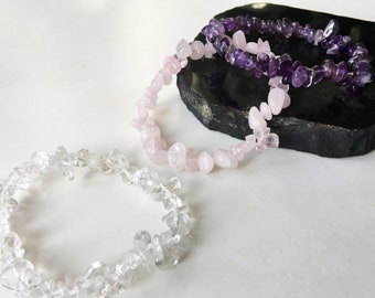 Edelstein • Armband • Bergkristall Rosenquarz Amethyst • elastisch