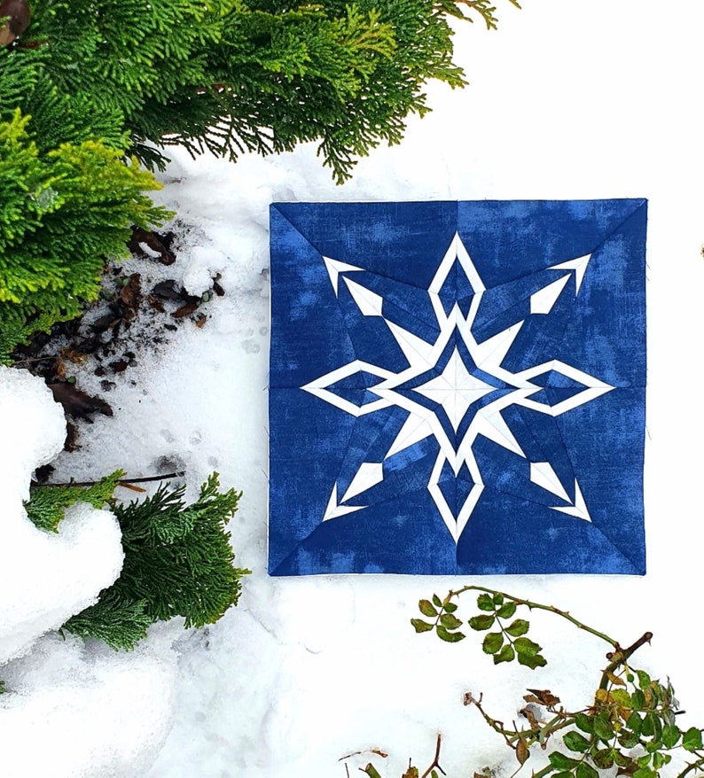 Snowflake December Foundation Paper Piecing Pattern Sewing on Paper Quilt Block PDF Instructions FREE FPP Block Snowflake March image 1