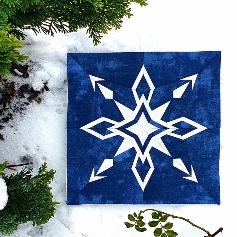 Snowflake December Foundation Paper Piecing Pattern Sewing on Paper Quilt Block PDF Instructions FREE FPP Block Snowflake March image 2