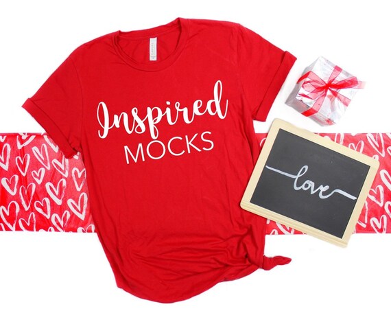 Valentines Day Mockup Bella Canvas 3001 Red T-Shirt Valentines Day Mockup Bella Canvas 3001 Red T-Shirt