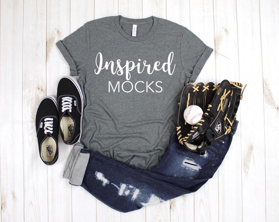 Baseball Mockup Bella Cavnas 3001 Deep Heather Shirt Baseball Mockup Bella Cavnas 3001 Deep Heather Shirt
