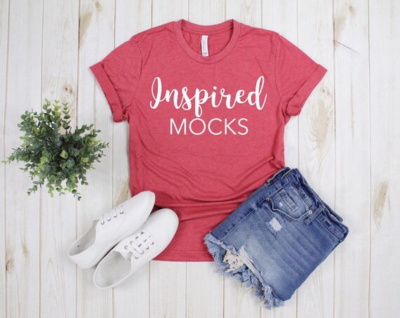 Download T-Shirt Mock Up Bella Canvas 3001 Heather Raspberry ...