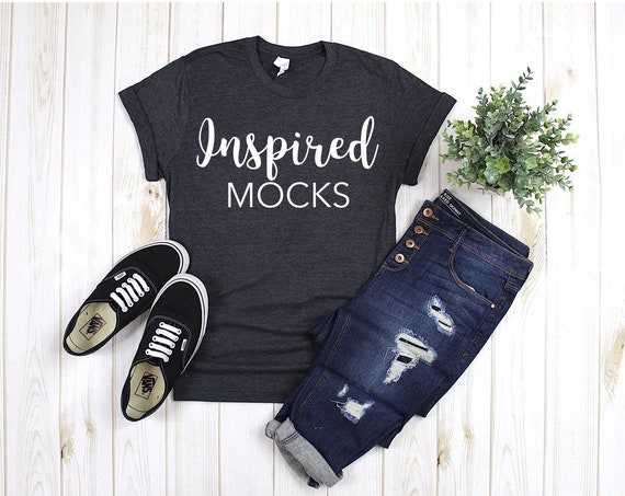 Bella Canvas 3001 Dark Heather Gray Unisex T-Shirt Mockup