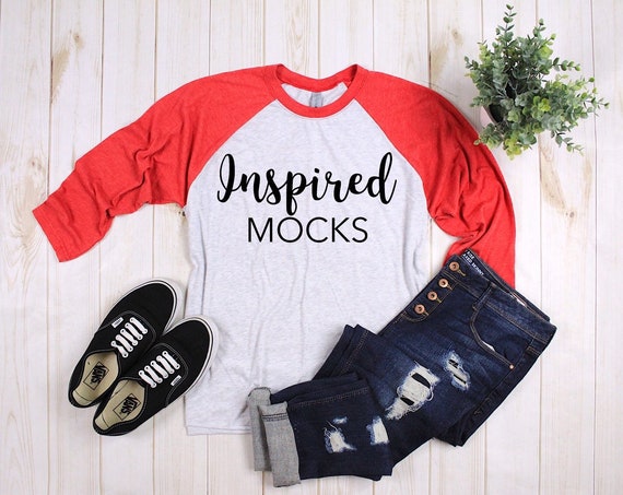 Next Level 6051 Baseball T-Shirt Heather White Vintage Red