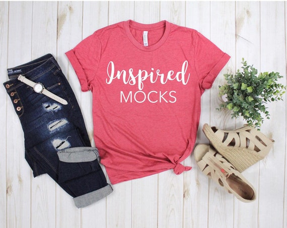 Spring Mockup Bella Canvas 3001 Heather Raspberry Pink