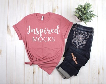 Download Free Bella Canvas 3001 Mauve Unisex T-shirt Mockup | Shirt Mockup | Christmas Mockup | Styled Mockup | Thanksgiving Mockup | Flat Lay Mockup PSD Template