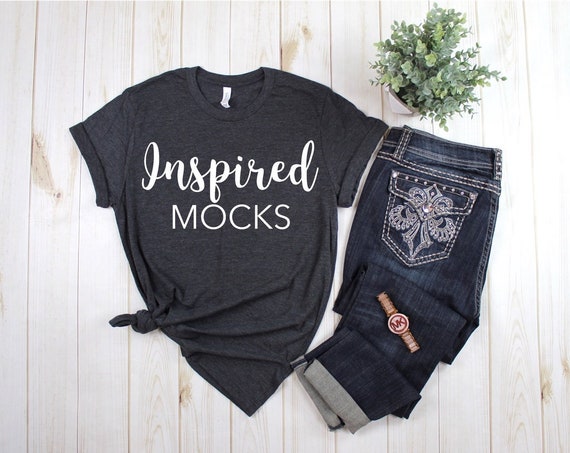 Download Free Bella Canvas 3001 Dark Gray Heather T-Shirt Mockup ...