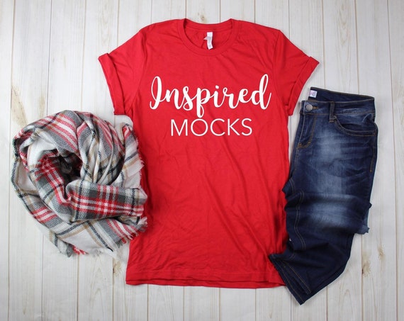 Download Free Bella Canvas 3001 Red T-Shirt Mockup Flat (PSD ...