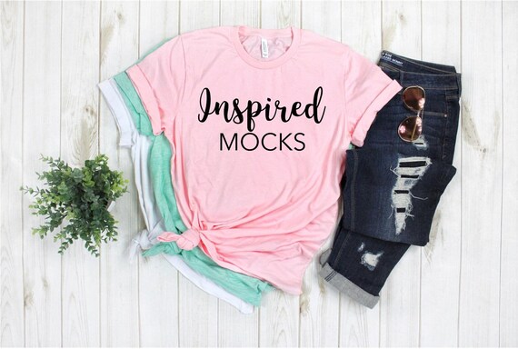 Spring T-Shirt Mockup Bella Canvas 3001 Pink Shirt Spring T-Shirt Mockup Bella Canvas 3001 Pink Shirt