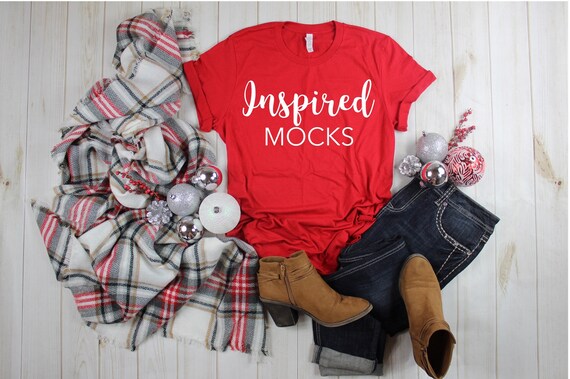 Christmas Mockup Bella Canvas 3001 Red Unisex Jersey Christmas Mockup Bella Canvas 3001 Red Unisex Jersey