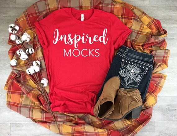 Bella Canvas 3001 Red Unisex Jersey T-Shirt Mockup