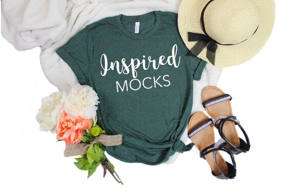 Spring Mockup Bella Canvas 3001 Forest Heather Green