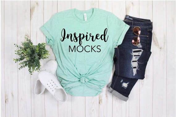 Spring Mockup Bella Canvas 3001 Heather Prism Mint