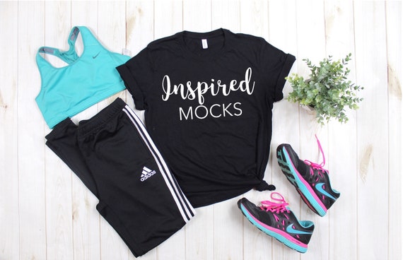 Download Fitness Mockup Bella Canvas 3001 Black T-Shirt Mockup ...
