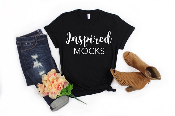 Spring Mockup Bella Canvas 3001 Black T-Shirt Mock