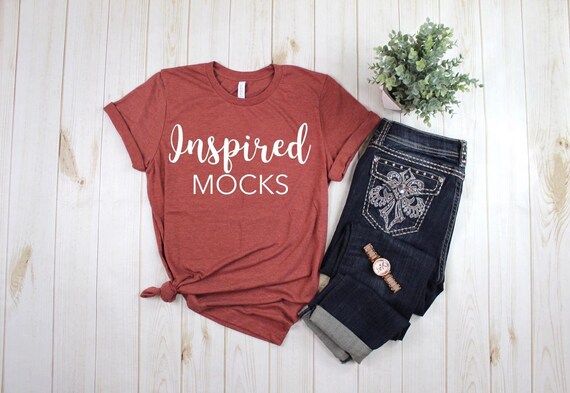 Bella Canvas 3001 Heather Clay T-Shirt Mockup