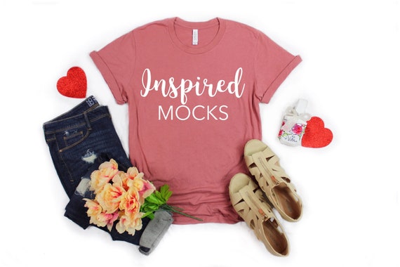 Valentines Day Mockup Bella Canvas 3001 Mauve T-Shirt