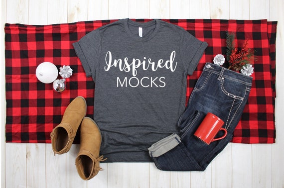 Christmas Mockup Bella Canvas 3001 Dark Heather Grey