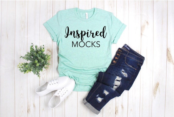 Spring Mockup Bella Canvas 3001 Heather Mint T-Shirt