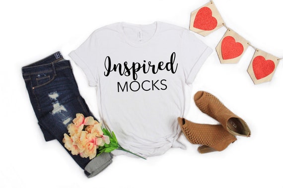 Valentines Day Mockup Bella Canvas 3001 White T-Shirt
