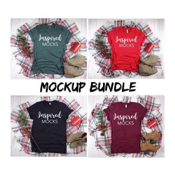 Mockup Bundle Bella Canvas 3001 Red Forest Heather Green Mockup Bundle Bella Canvas 3001 Red Forest Heather Green