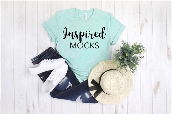 Spring Mockup Bella Canvas 3001 Heather Mint Tee