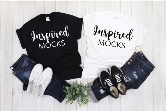 Gildan 500 Black And White T-Shirt Mockup