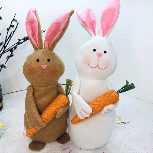 Plush Bunny 14 Inches Tall Weighted Bottom Brown White Easter Decor Basket Filler Cute Gift